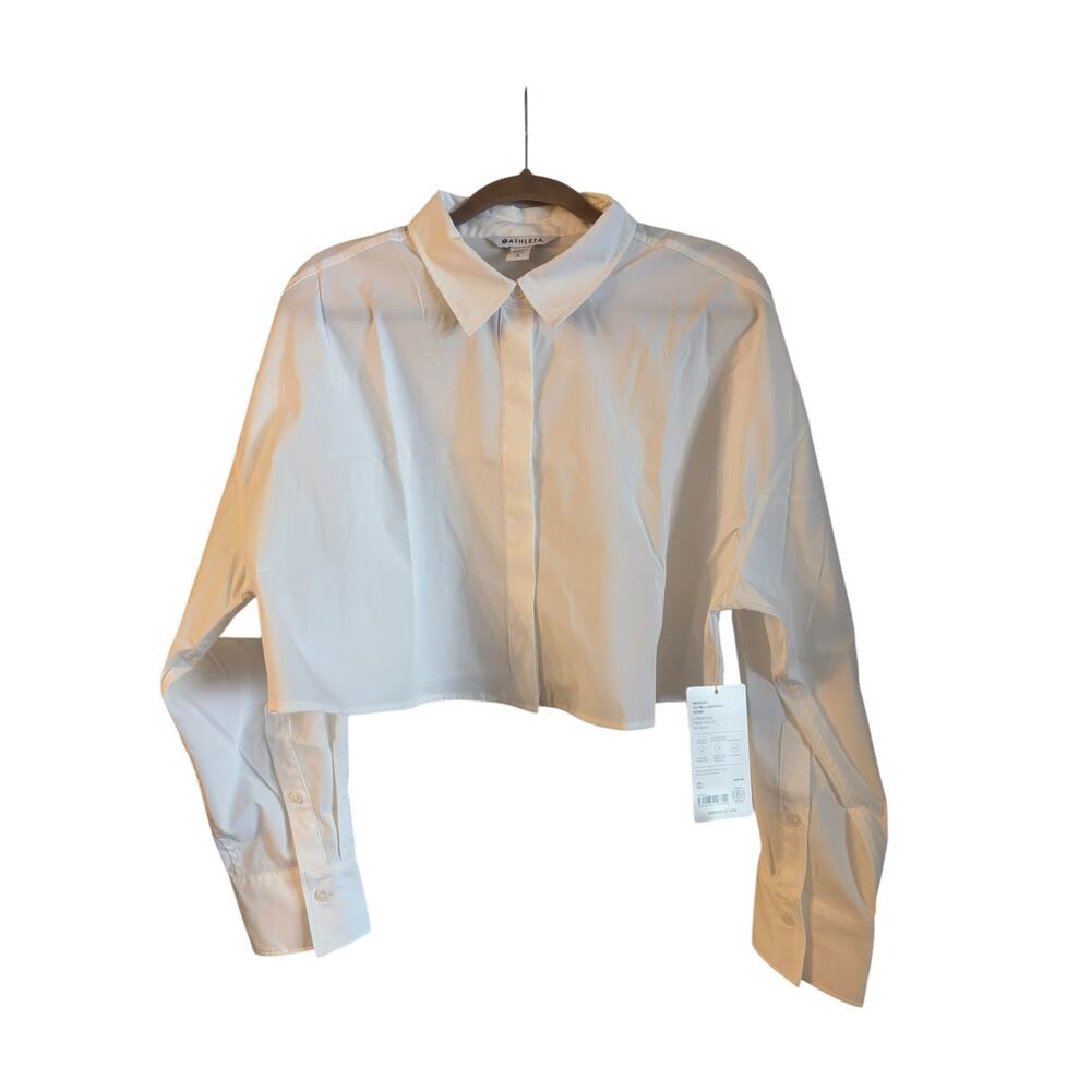 Athleta Women’s Midday Ultra Cropped Poplin Shirt White Button Up Size L NWT